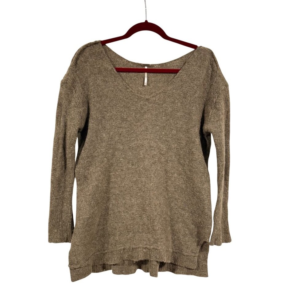 Free People Alpaca Blend Brown V-Neck Sweater Size S‎